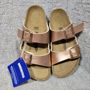 Birkenstock Arizona Girls Size EU 32 US L1 Rose Gold Pink Metallic Slide Sandals
